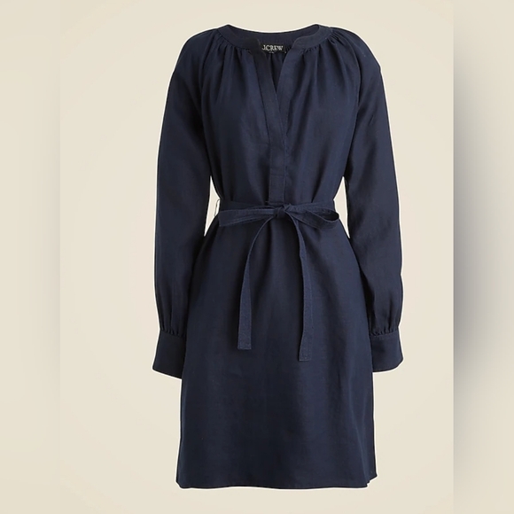 J. Crew Dark Blue Long Sleeve Dress Cabana mini dress in linen navy Small $148 - Picture 1 of 9